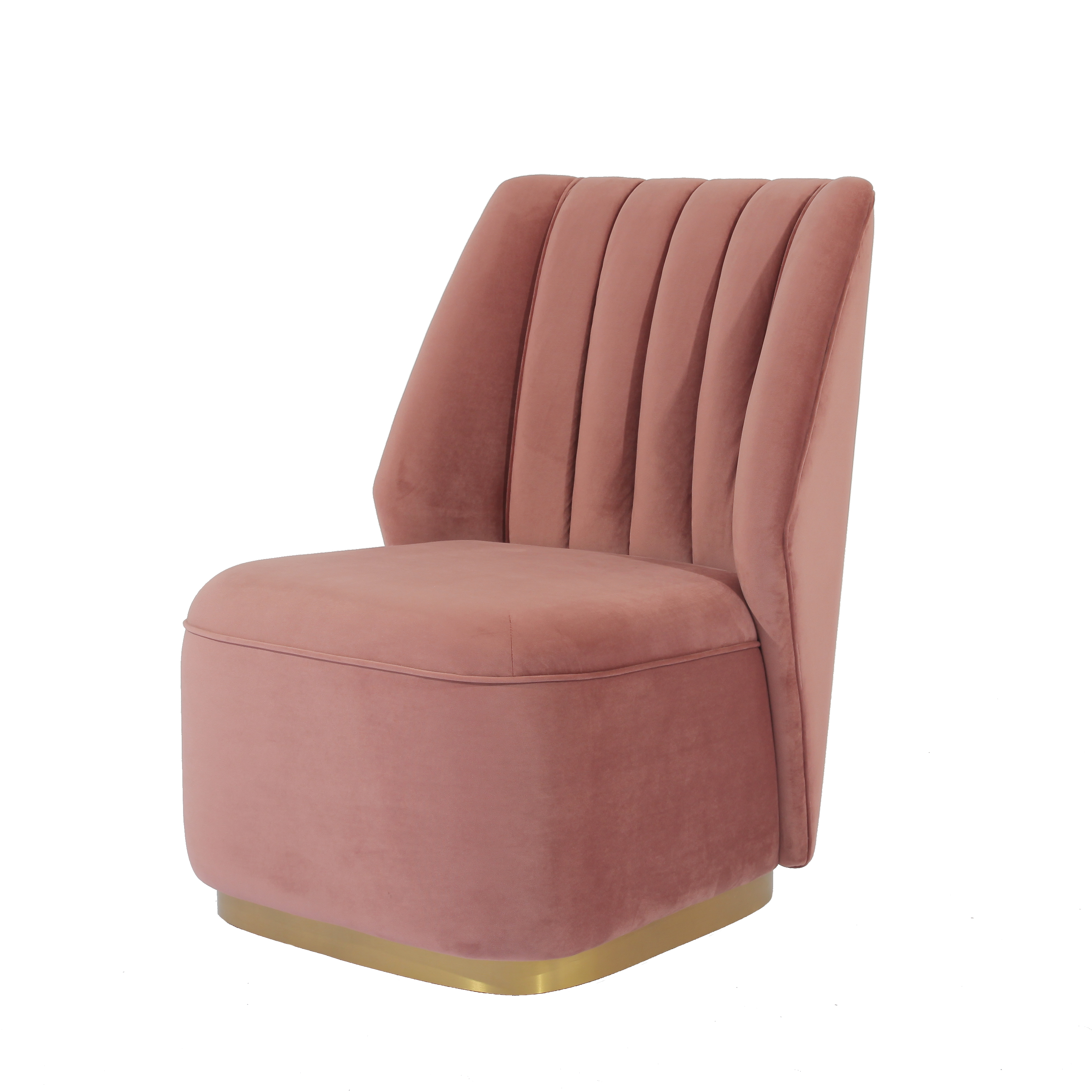 RJC-1326 Sofá seccional individual con diseño de línea capitoné tapizado en terciopelo rosa