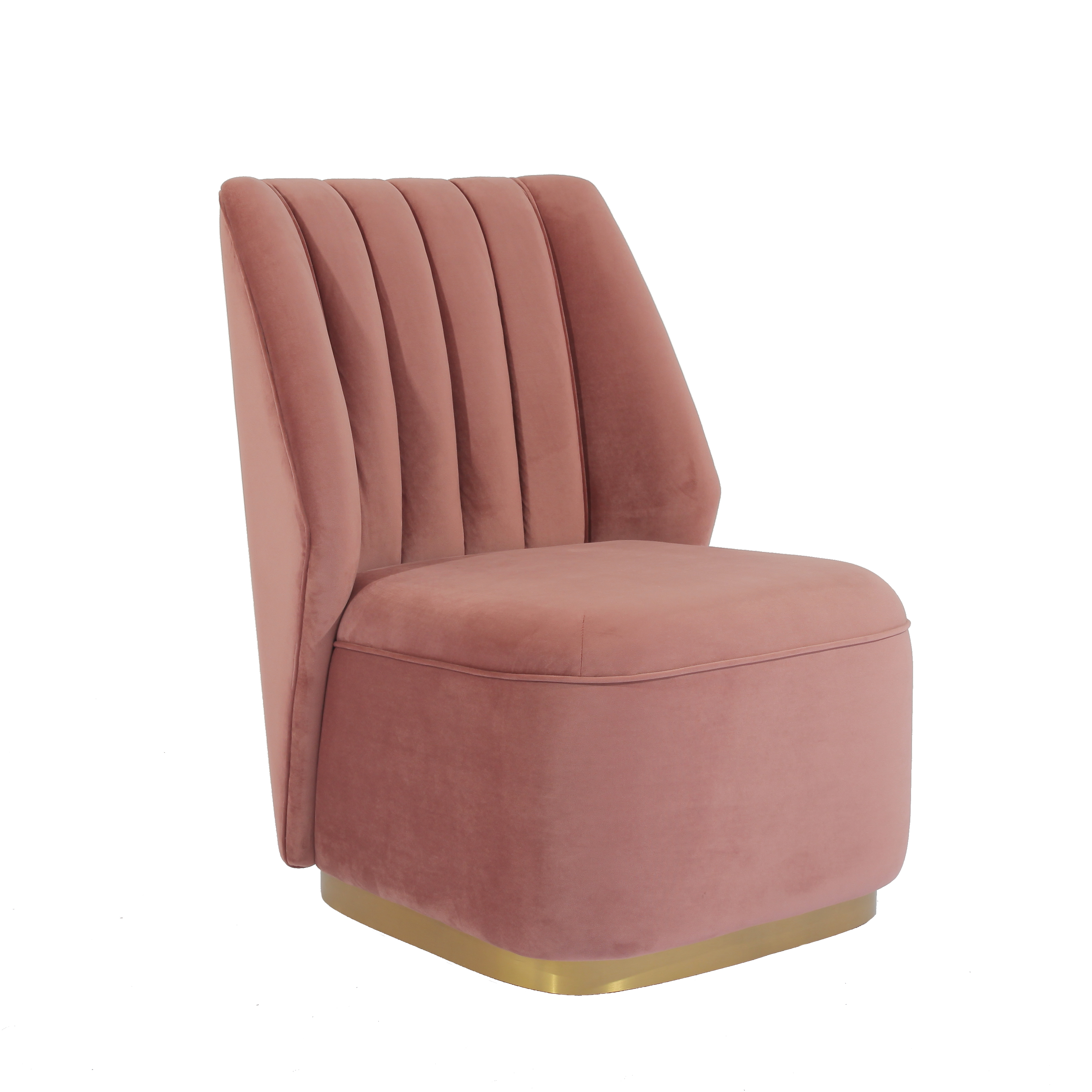 RJC-1326 Sofá seccional individual con diseño de línea capitoné tapizado en terciopelo rosa